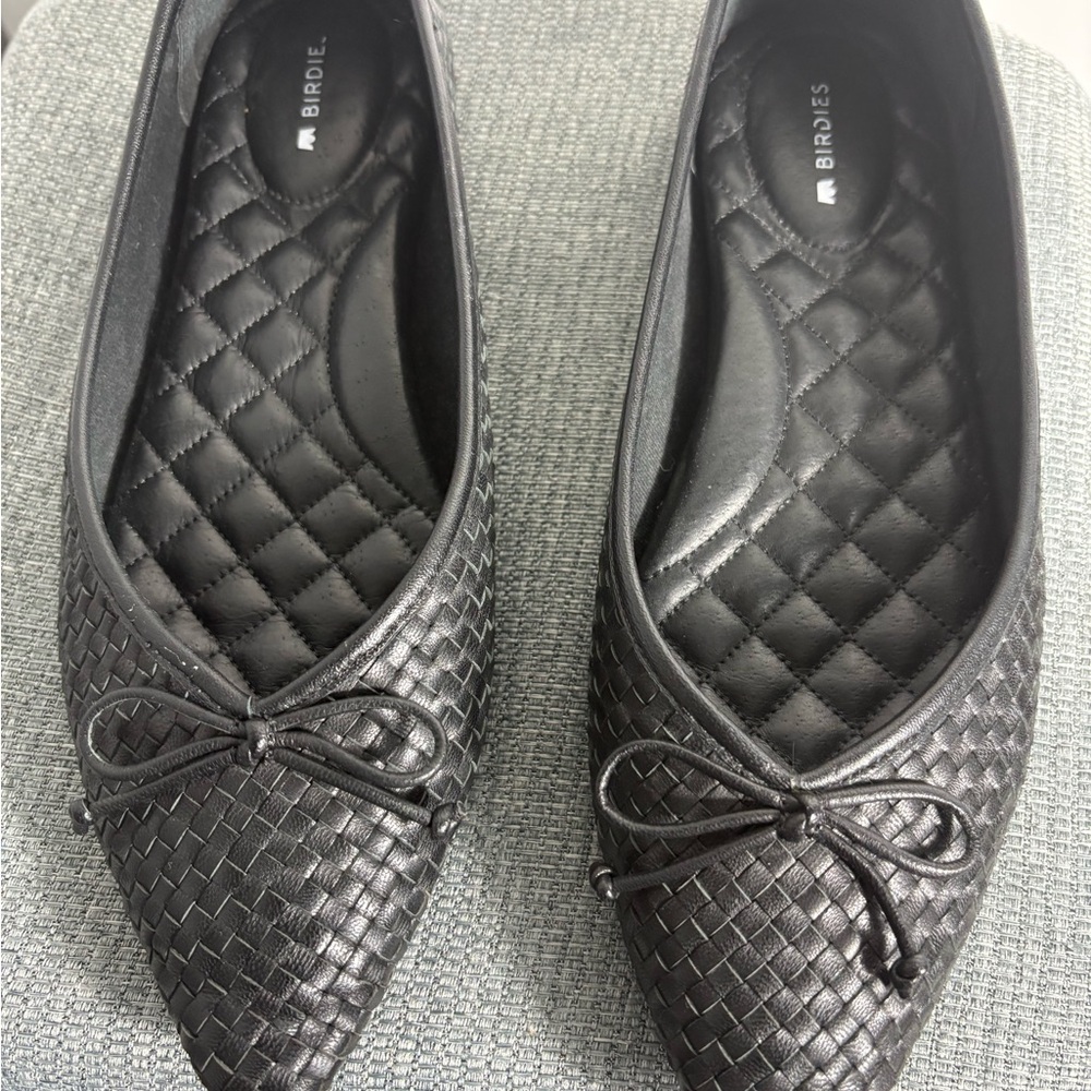 Birdies Goldfinch Black Leather Slip On Ballet  with Bow tie Women’s Size 8.5